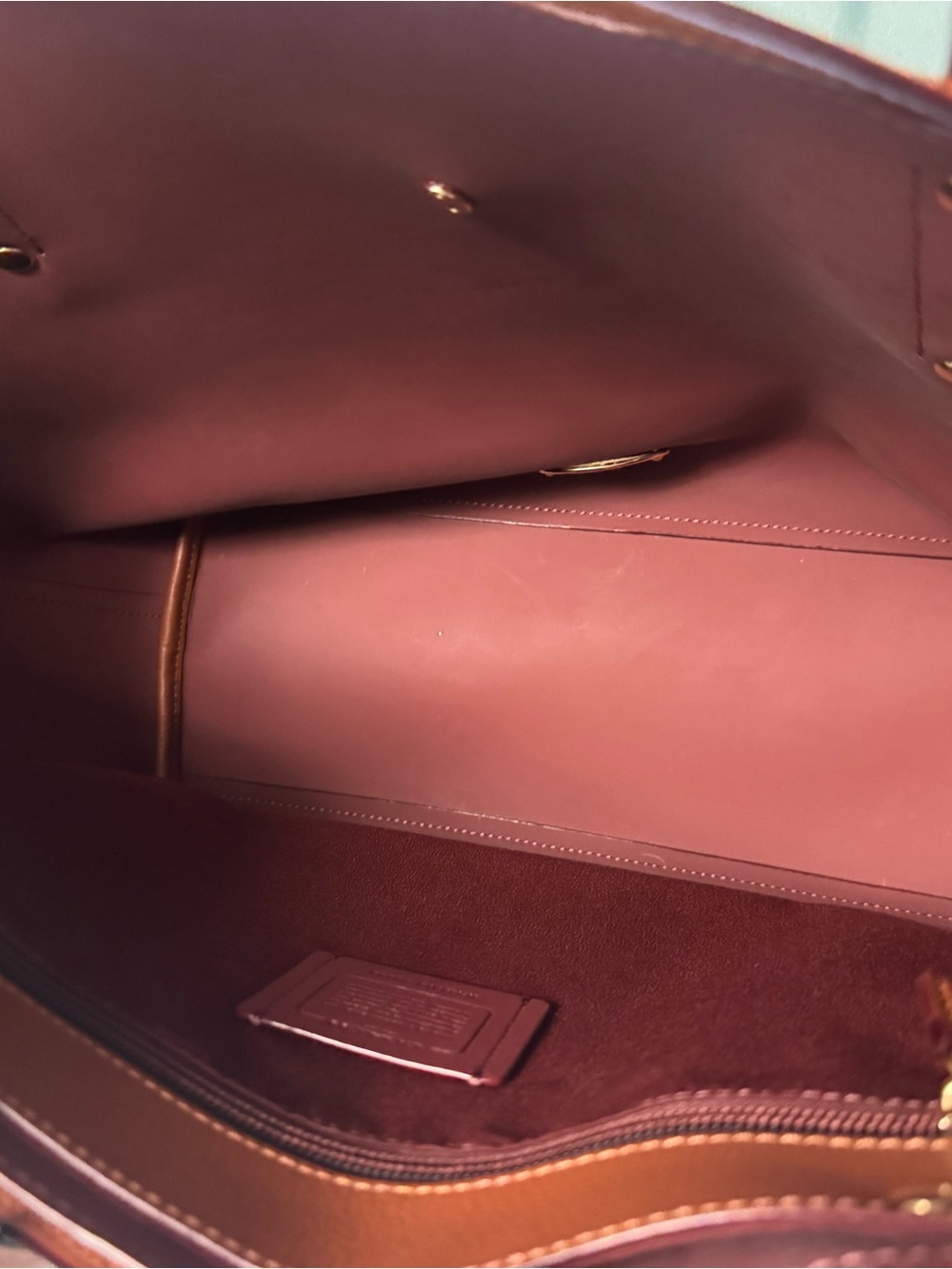 Coach Pebbled Leather Tote in Rust Brown with Gold Hardware - Picture 4 of 5